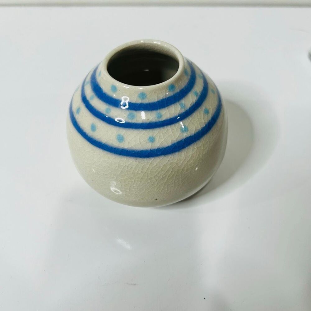 Crackle Glass Bud Vase Blue White